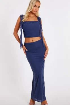 Quiz Blue Mesh Maxi Skirt Best