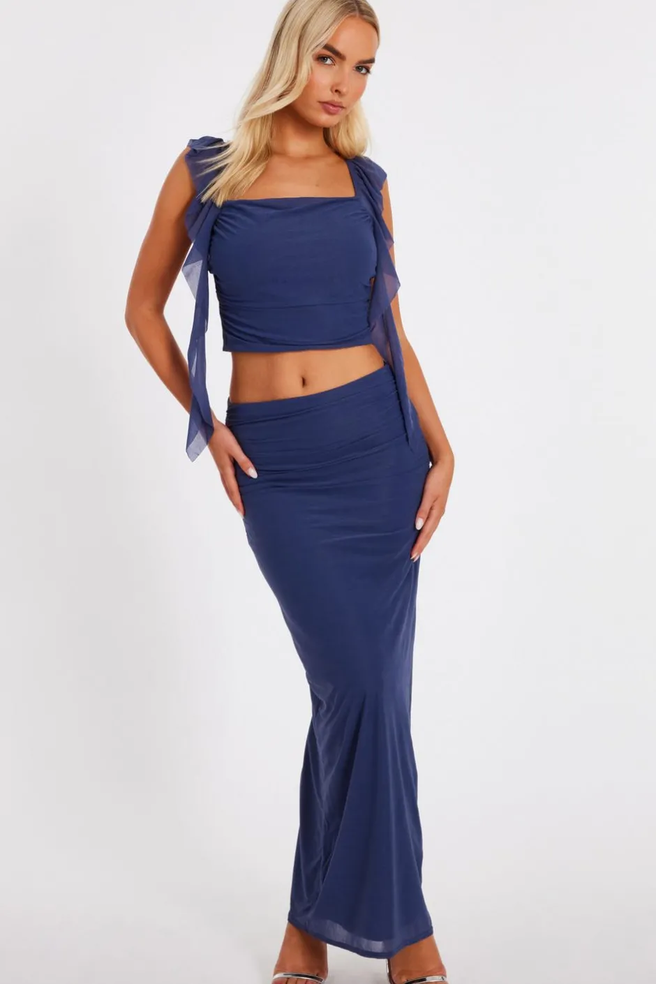 Quiz Blue Mesh Maxi Skirt Best