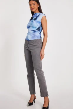 Quiz Blue Mesh Tie Dye Crop Top Sale