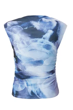 Quiz Blue Mesh Tie Dye Crop Top Sale