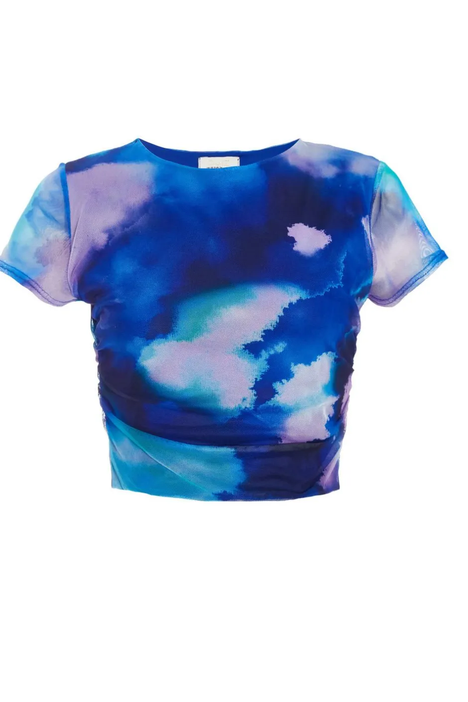Quiz Blue Mesh Tie Dye Print Crop Top Best