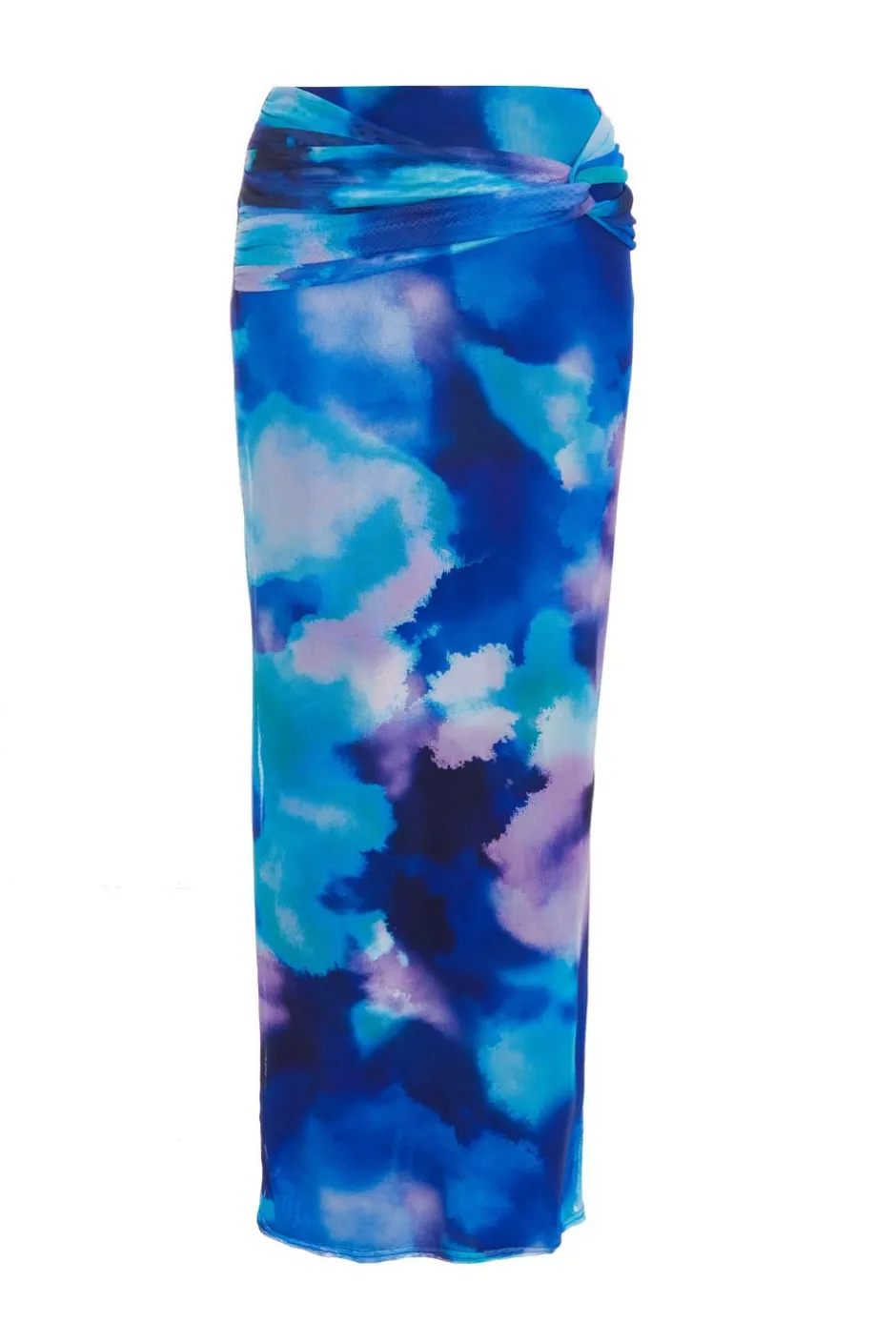 Quiz Blue Mesh Tie Dye Print Midaxi Skirt
