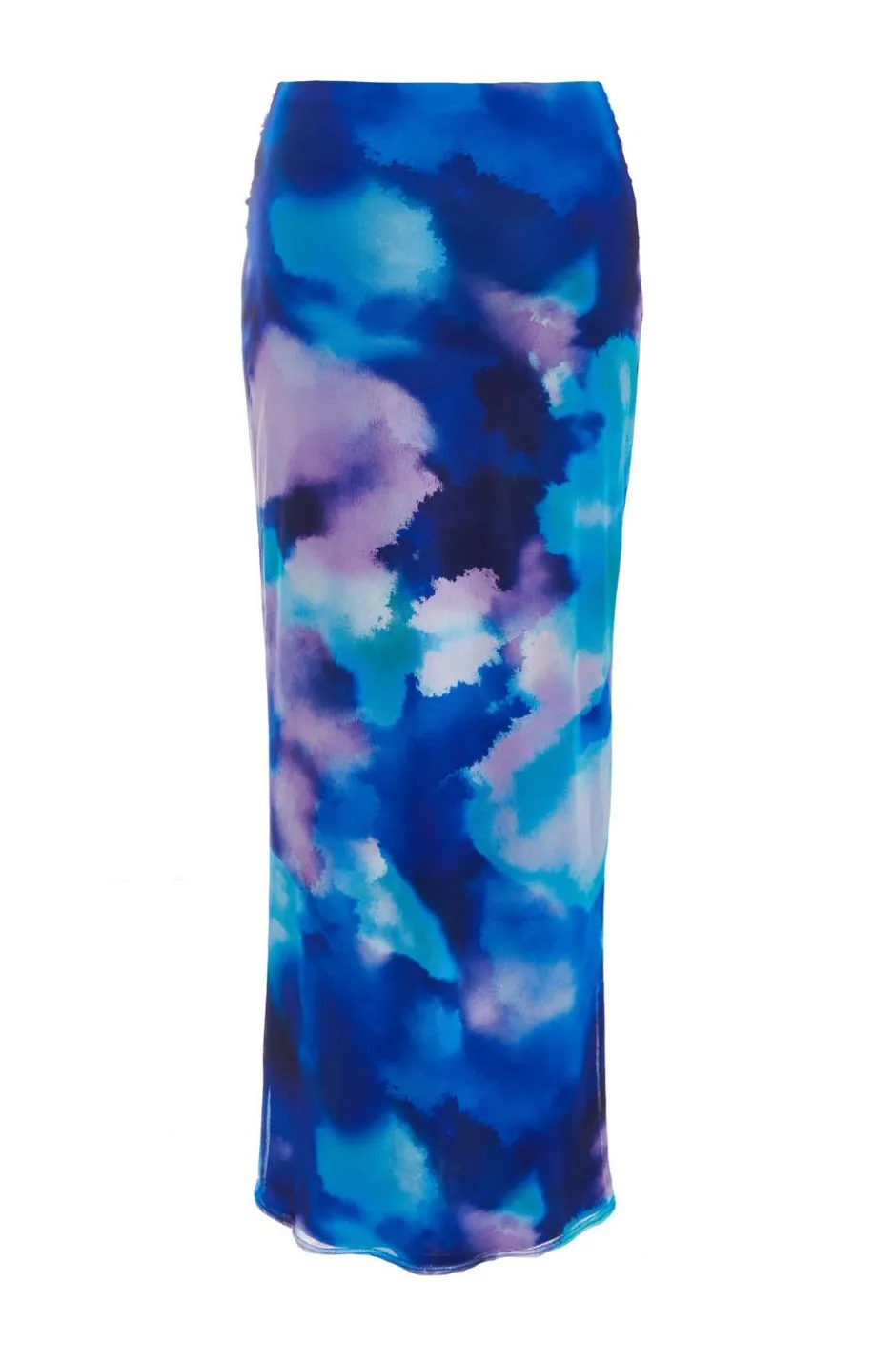 Quiz Blue Mesh Tie Dye Print Midaxi Skirt