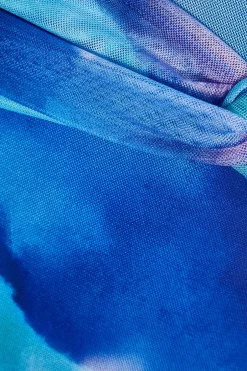 Quiz Blue Mesh Tie Dye Print Midaxi Skirt
