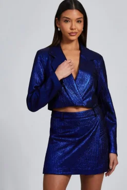 Quiz Metallic High Waisted Skort Blue