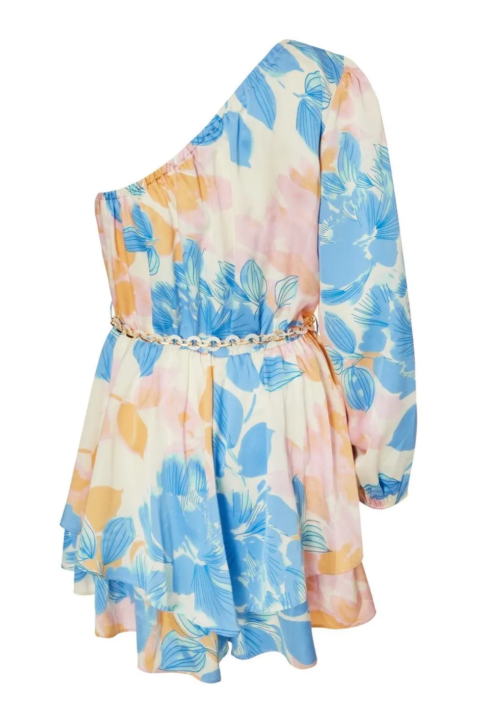 Quiz Blue One shoulder Floral Playsuit Discount