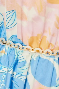 Quiz Blue One shoulder Floral Playsuit Discount
