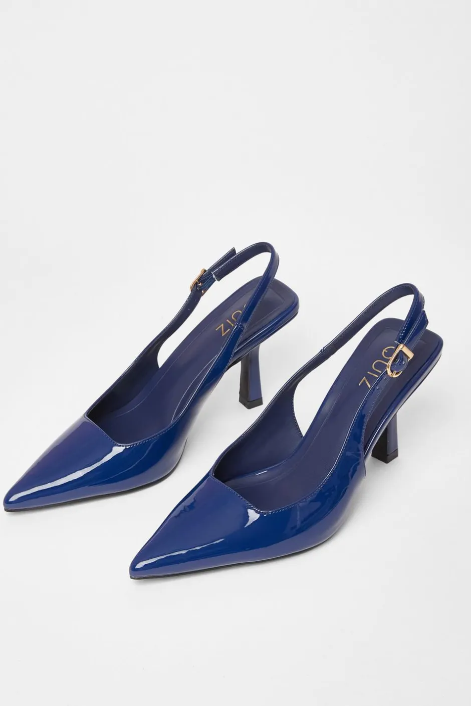 Quiz Patent Sling Back Court Heels Blue Sale