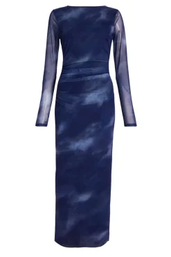 Quiz Blue Printed Long Sleeve Midaxi Dress