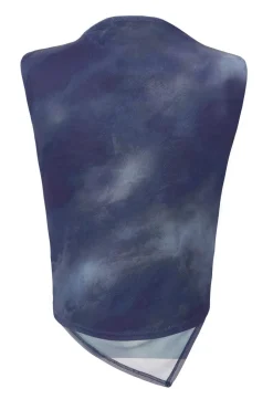 Quiz Printed Mesh Crop Top Blue Hot