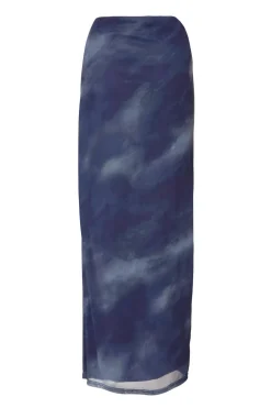 Quiz Printed Mesh Maxi Skirt Blue New