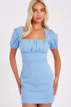 Quiz Blue Puff Sleeve Mini Dress Discount