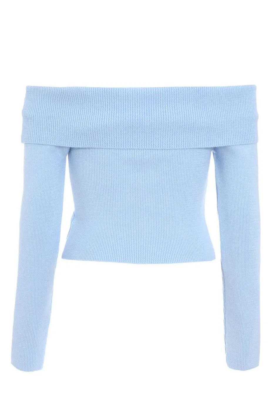Quiz Blue Ribbed Bardot Jumper Light Blue Sale