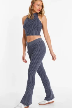 Quiz Blue Ribbed Trousers Outlet