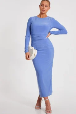 Quiz Ruched Midaxi Dress Blue Online