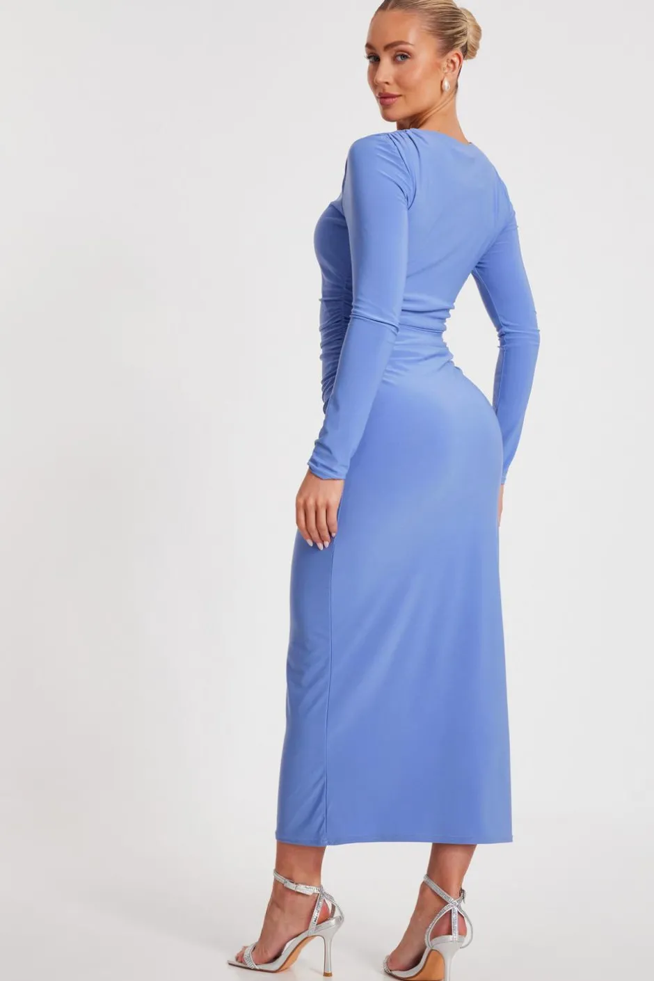 Quiz Ruched Midaxi Dress Blue Online