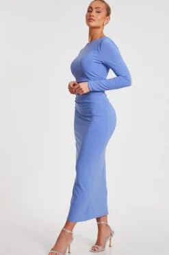 Quiz Ruched Midaxi Dress Blue Online