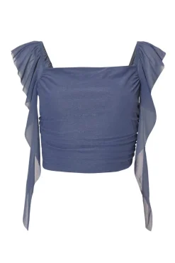 Quiz Blue Ruffle Detail Crop Top Discount