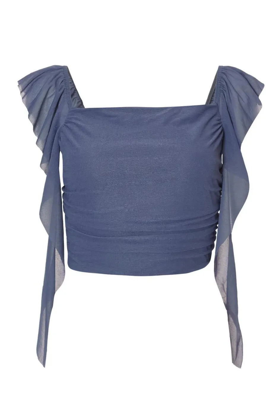 Quiz Blue Ruffle Detail Crop Top Discount