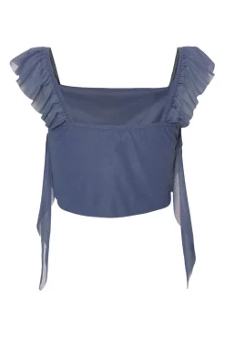 Quiz Blue Ruffle Detail Crop Top Discount
