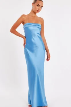 Quiz Blue Satin Bandeau Midaxi Dress Clearance