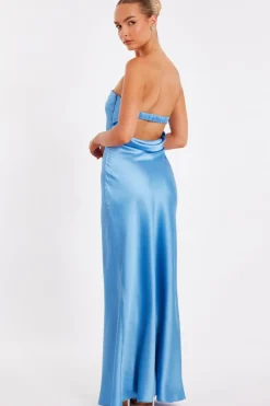 Quiz Blue Satin Bandeau Midaxi Dress Clearance