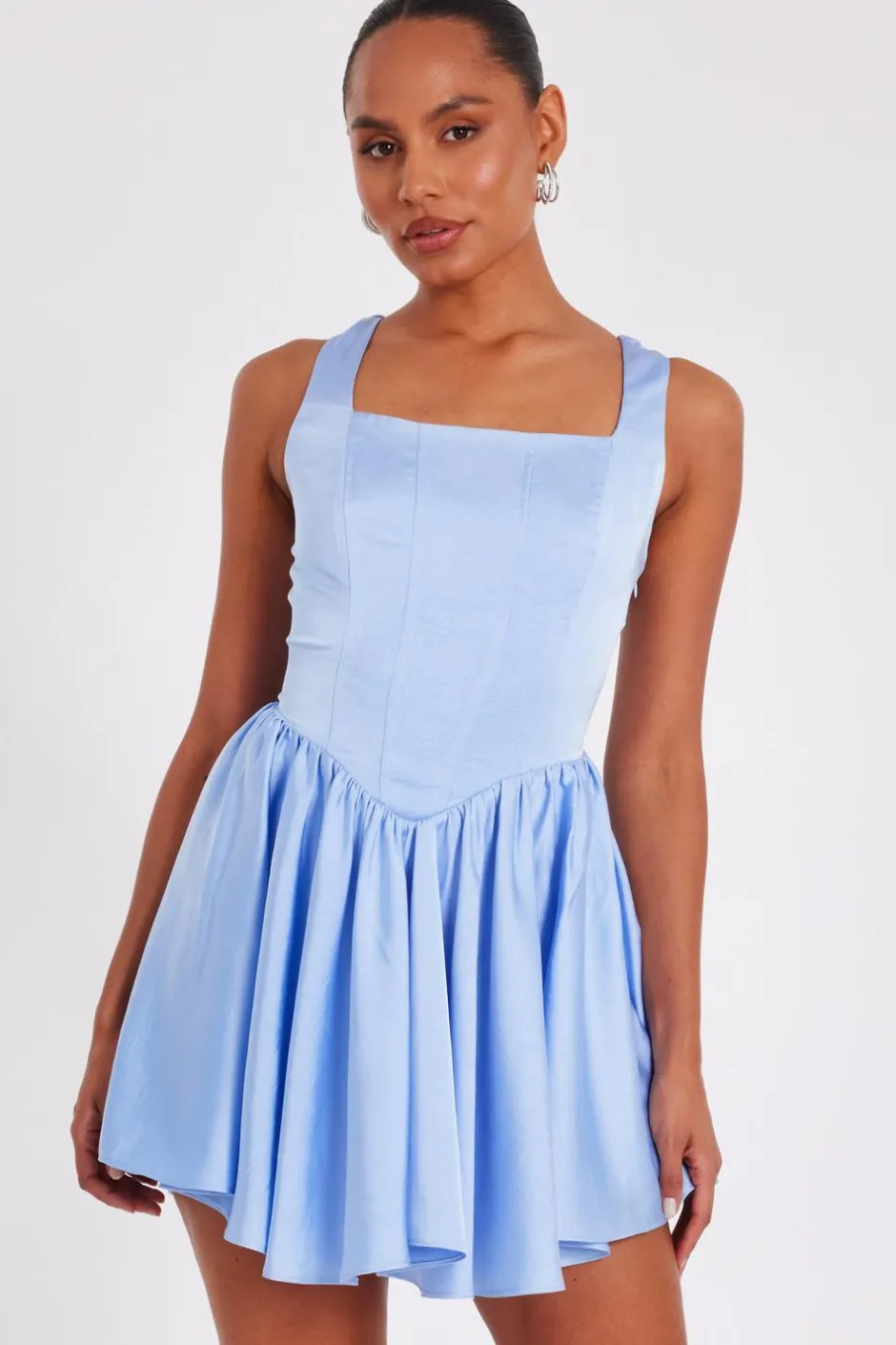 Quiz Satin Corset Mini Dress Blue Hot