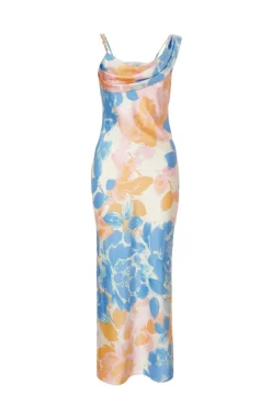 Quiz Blue Satin Floral Midaxi Dress Clearance