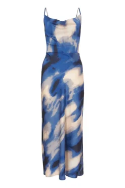 Quiz Blue Satin Marble Midaxi Dress Clearance