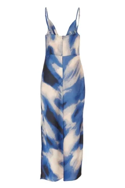 Quiz Blue Satin Marble Midaxi Dress Clearance
