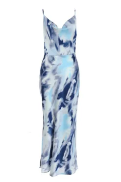 Quiz Blue Satin Marble Print Midi Dress Online