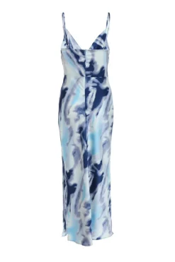 Quiz Blue Satin Marble Print Midi Dress Online