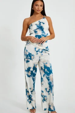 Quiz Blue Satin Marble Print Top Hot