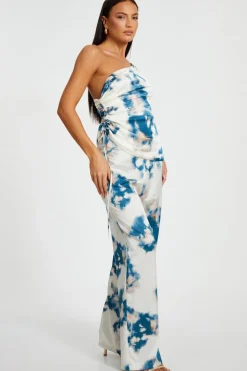 Quiz Blue Satin Marble Print Trousers Online