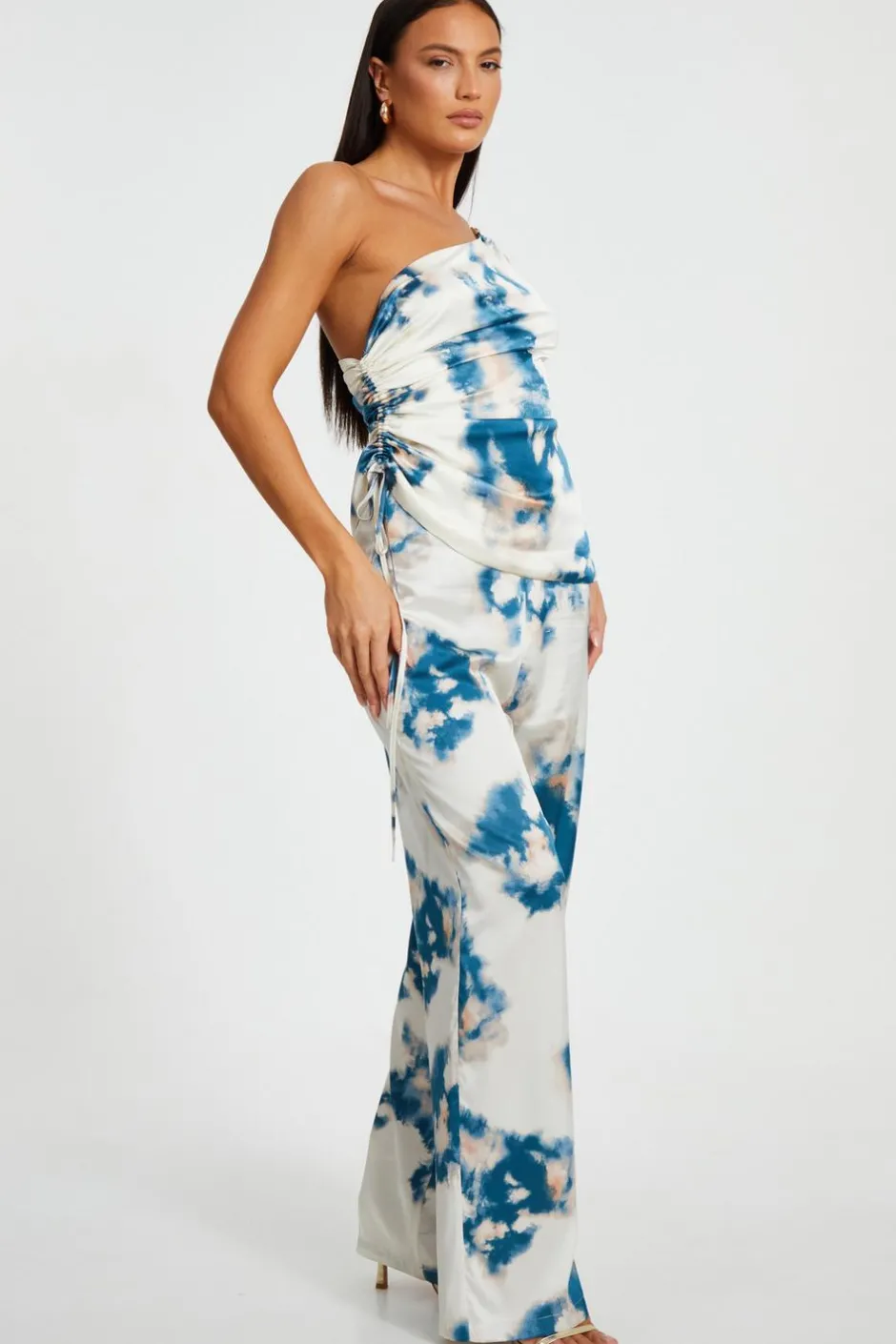 Quiz Blue Satin Marble Print Trousers Online
