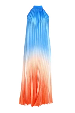 Quiz Blue Satin Ombre Pleated Maxi Dress Hot