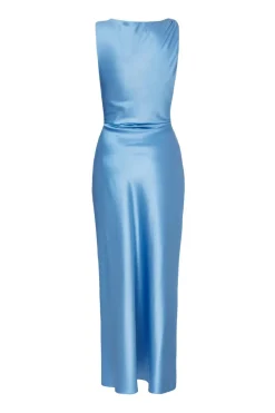 Quiz Satin Ruched Midaxi Dress Blue