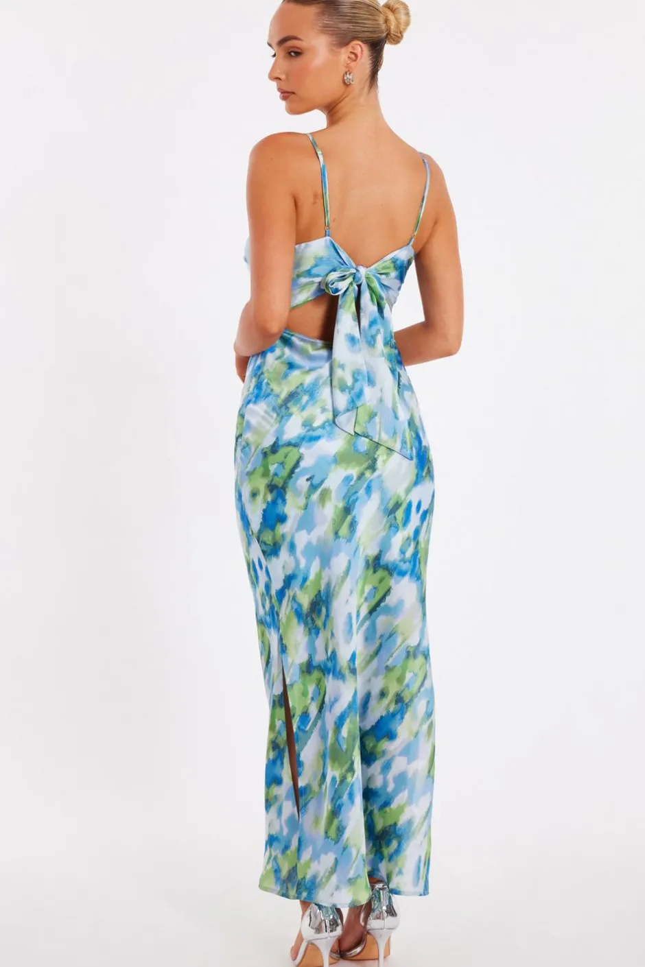 Quiz Blue Satin Tie Back Midaxi Dress Outlet
