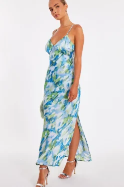 Quiz Blue Satin Tie Back Midaxi Dress Outlet