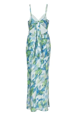 Quiz Blue Satin Tie Back Midaxi Dress Outlet