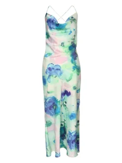 Quiz Blue Satin Tie Dye Midaxi Dress Discount