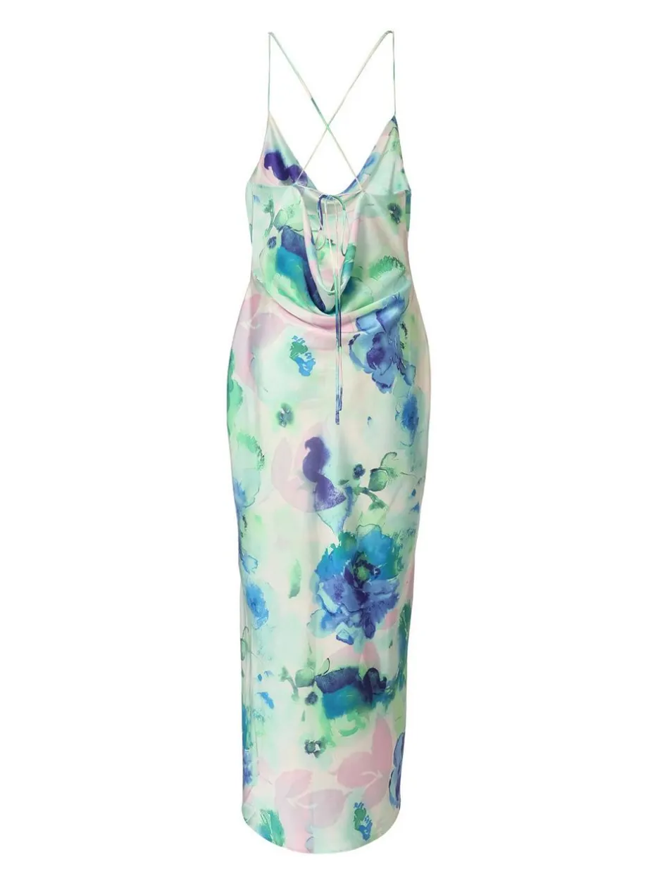 Quiz Blue Satin Tie Dye Midaxi Dress Discount