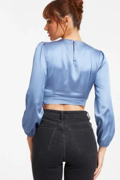Quiz Blue Satin Twist Neck Crop Top Discount