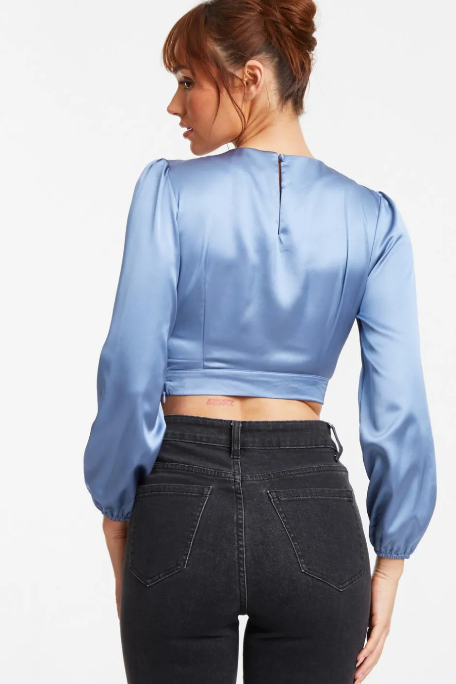 Quiz Blue Satin Twist Neck Crop Top Discount