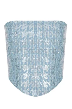 Quiz Blue Sequin Denim Bandeau Top Hot