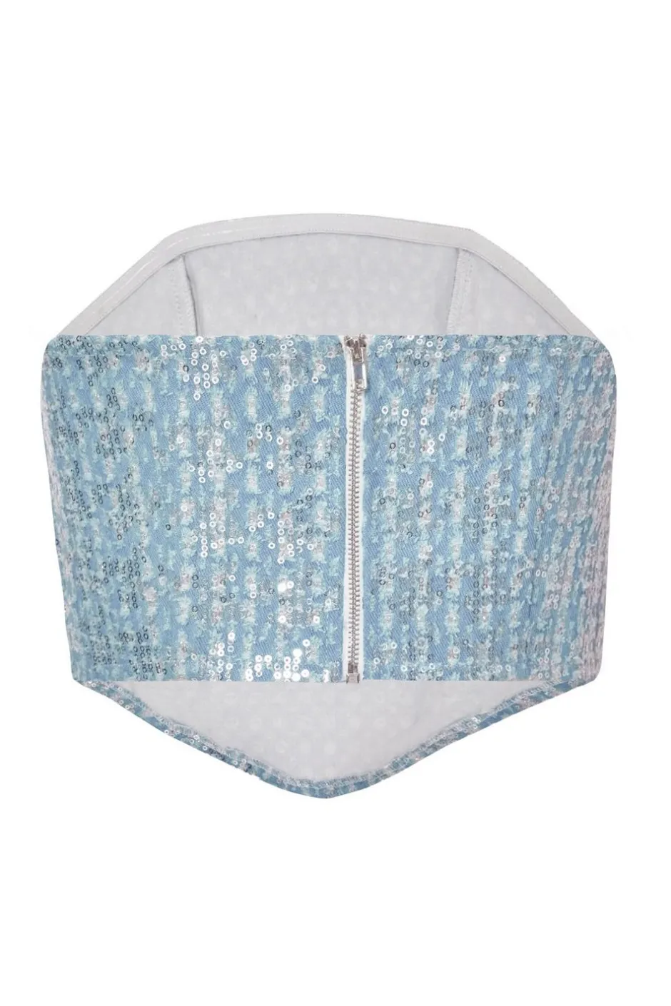 Quiz Blue Sequin Denim Bandeau Top Hot