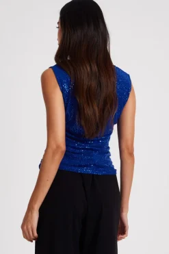 Quiz Sequin Vest Top Blue Outlet