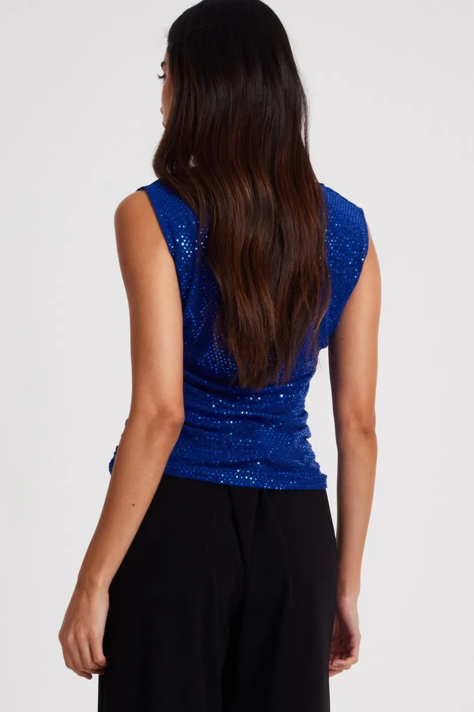 Quiz Sequin Vest Top Blue Outlet