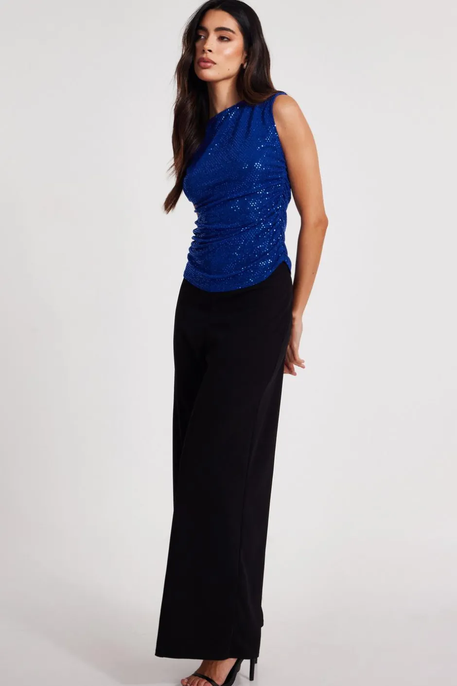 Quiz Sequin Vest Top Blue Outlet