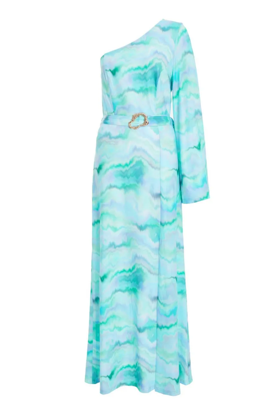 Quiz Blue Slinky Marble One Shoulder Fluted Dress
